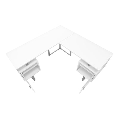 Modern White Laminate Corner Computer Desk with Storage - 58"L L Shape Home Office Workstation