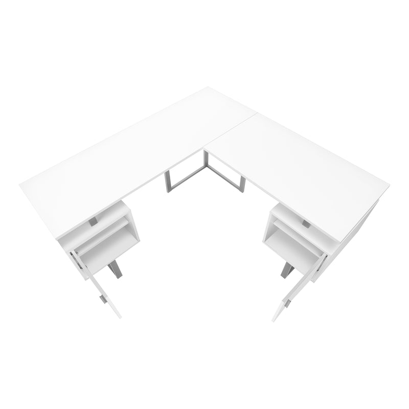 Modern White Laminate Corner Computer Desk with Storage - 58"L L Shape Home Office Workstation