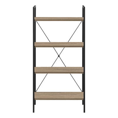 Modern 4 Tier Bookshelf 48"H Brown Laminate Black Metal Contemporary Office Bedroom