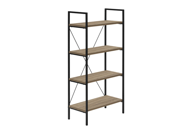 Modern 4 Tier Bookshelf 48"H Brown Laminate Black Metal Contemporary Office Bedroom