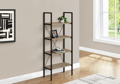 Modern 4 Tier Bookshelf 48"H Brown Laminate Black Metal Contemporary Office Bedroom