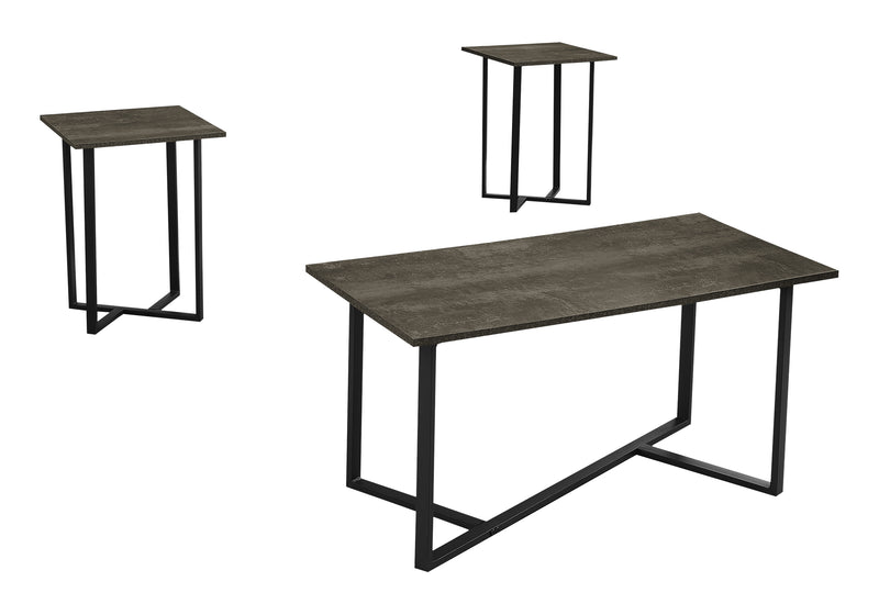 Contemporary 3-Piece Coffee Table Set in Dark Bronze Laminate & Black Metal