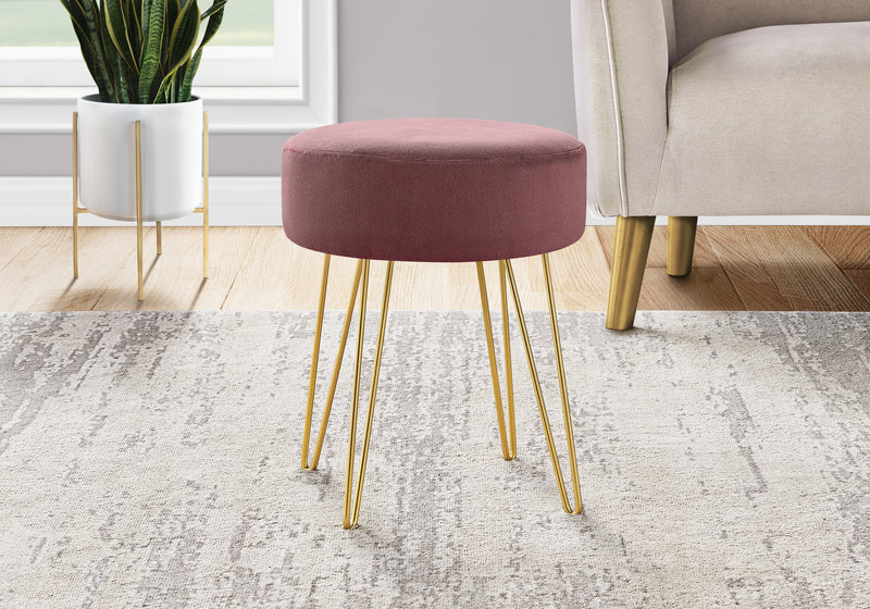 Contemporary Pink Fabric Ottoman Pouf Footrest with Gold Legs 14" Round