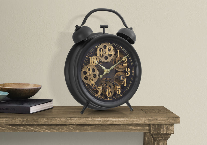 Transitional Brown Round Table Clock with Gear Mechanism - 12"