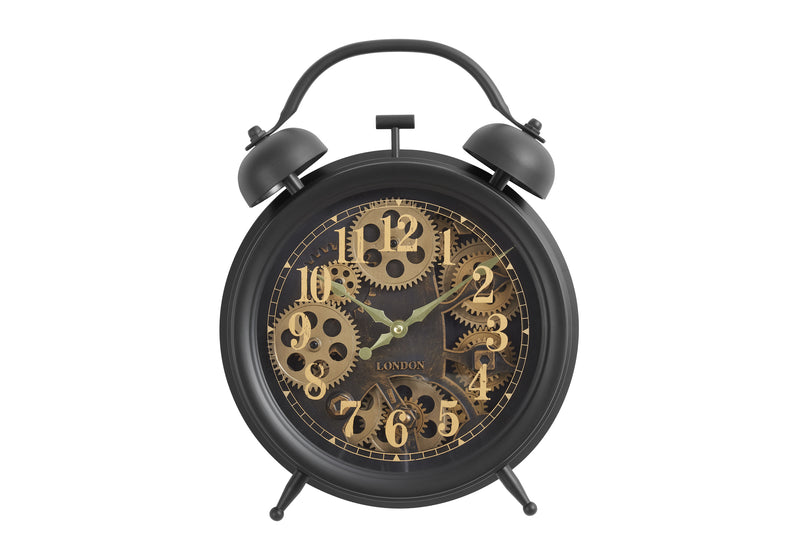 Transitional Brown Round Table Clock with Gear Mechanism - 12"