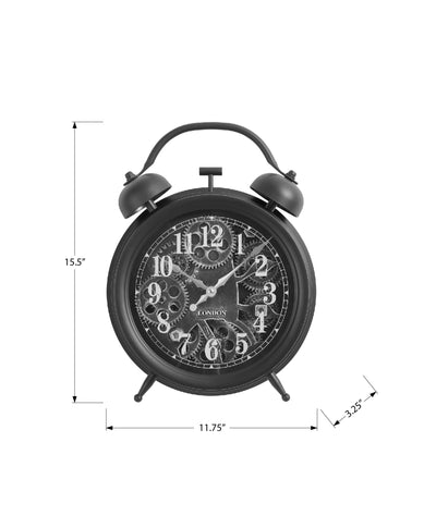 12" Round Gear Mechanism Table Clock - Black Transitional Design