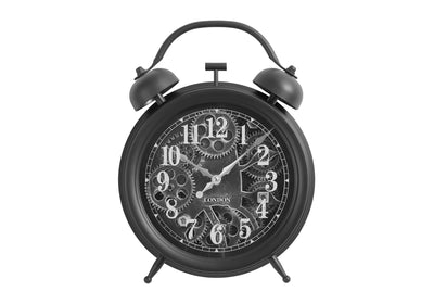 12" Round Gear Mechanism Table Clock - Black Transitional Design