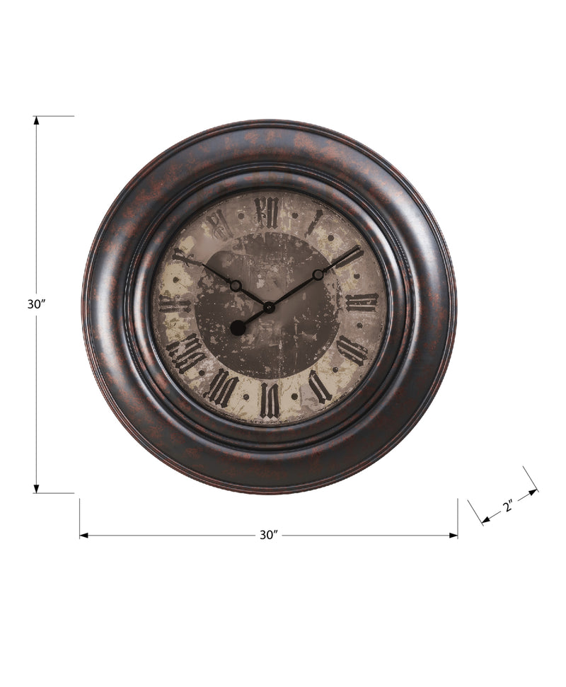 Large Oversized Brown Wall Clock 30" Round Transitional Style