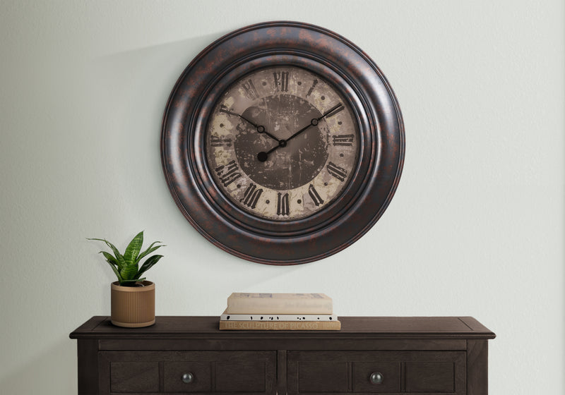 Large Oversized Brown Wall Clock 30" Round Transitional Style