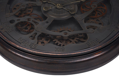 Large 30" Round Gear Wall Clock in Black - Transitional Style"