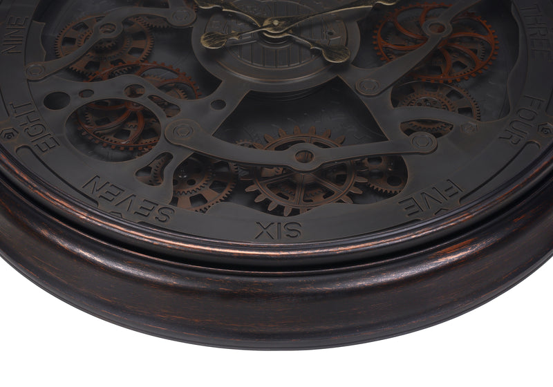 Large 30" Round Gear Wall Clock in Black - Transitional Style"