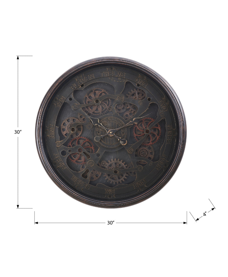 Large 30" Round Gear Wall Clock in Black - Transitional Style"