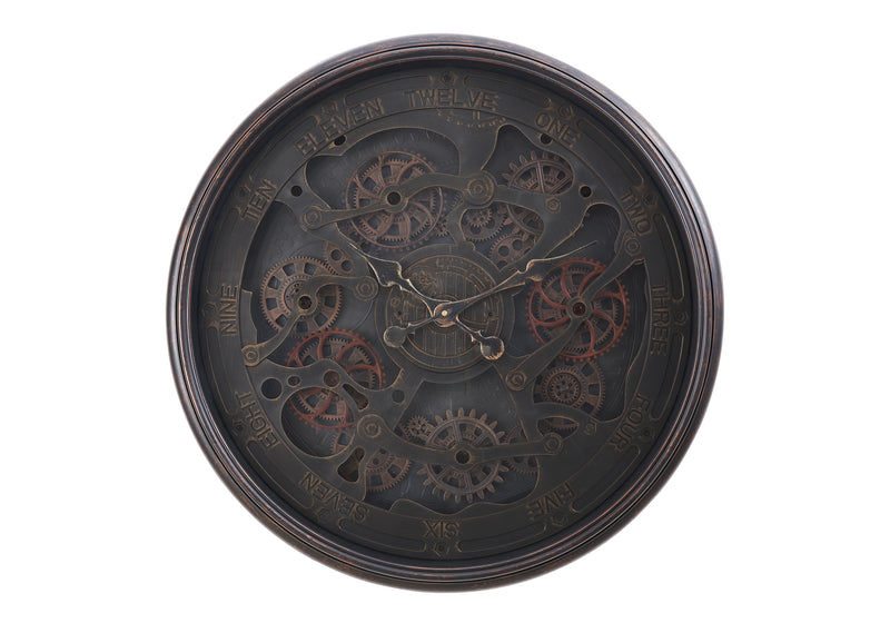 Large 30" Round Gear Wall Clock in Black - Transitional Style"