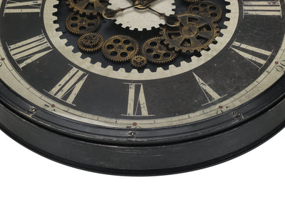 Large Oversized Round Wall Clock Brown Gear Mechanism Transitional 30"