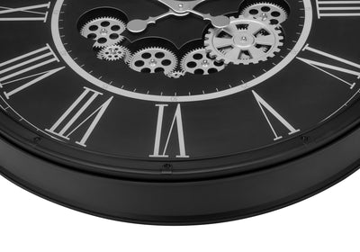 Large 30" Round Gear Wall Clock in Black - Transitional Style"