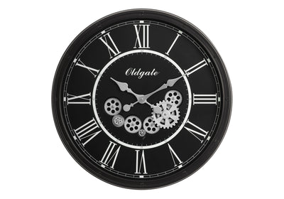 Large 30" Round Gear Wall Clock in Black - Transitional Style"