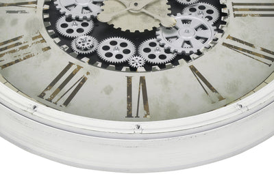 Large Oversized 30" Round White Wall Clock with Gear Mechanism - Transitional Style