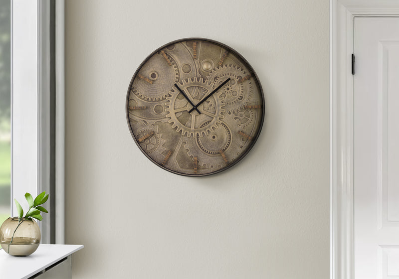 Clocks, 20" Round, Wall Clock, Brown, Transitional