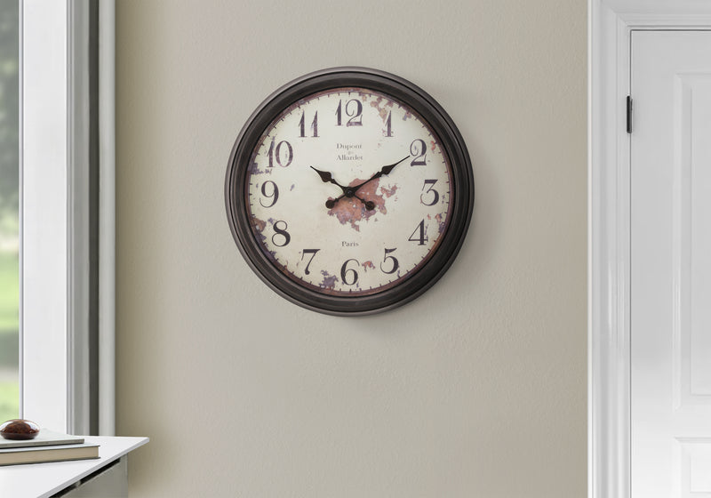 Clocks, 20" Round, Wall Clock, Brown, Transitional