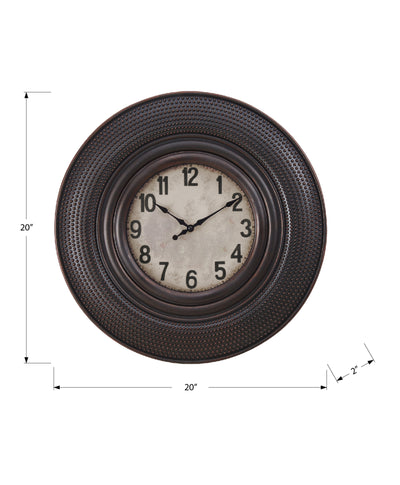 Clocks, 20" Round, Wall Clock, Antique Brown, Transitional