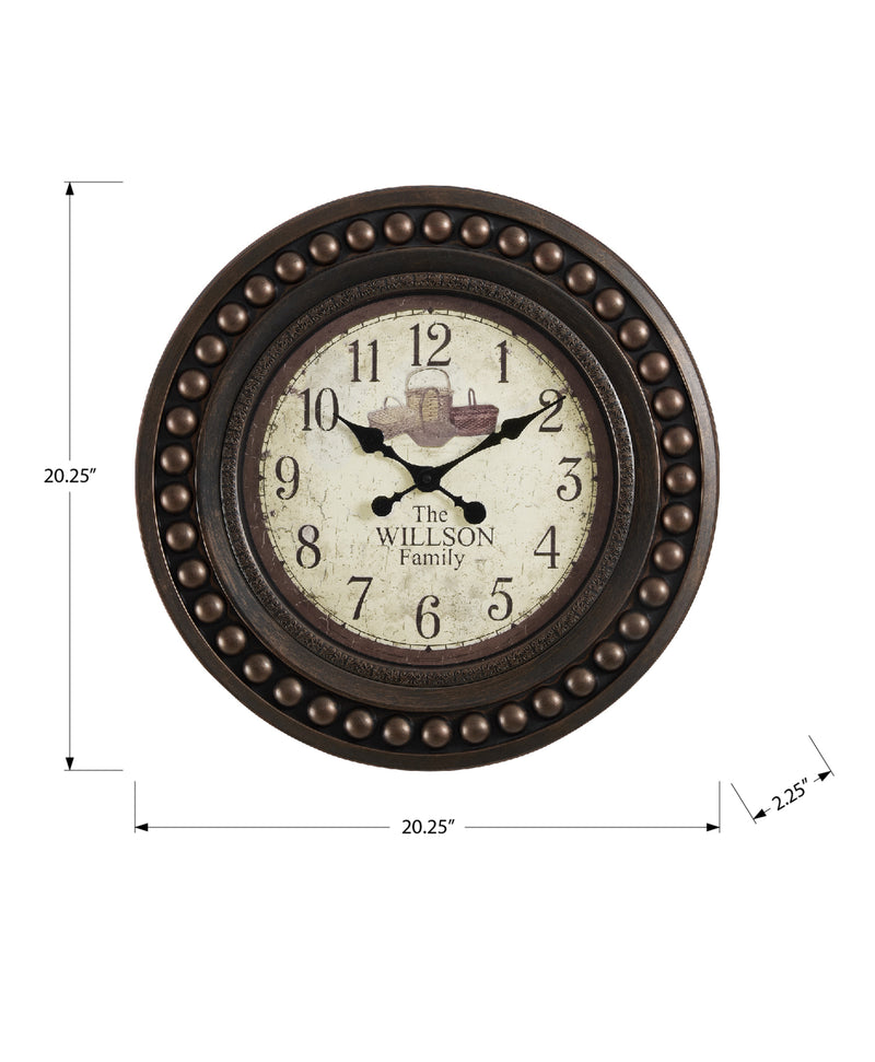 Clocks, 20" Round, Wall Clock, Antique Brown, Transitional