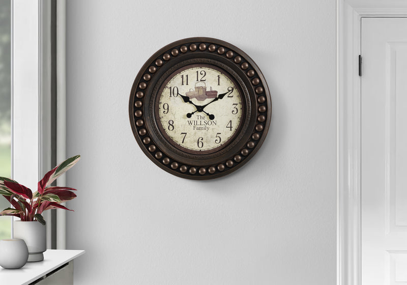 Clocks, 20" Round, Wall Clock, Antique Brown, Transitional