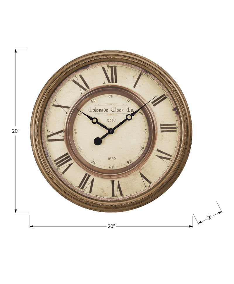 Clocks, 20" Round, Wall Clock, Antique Brown, Transitional