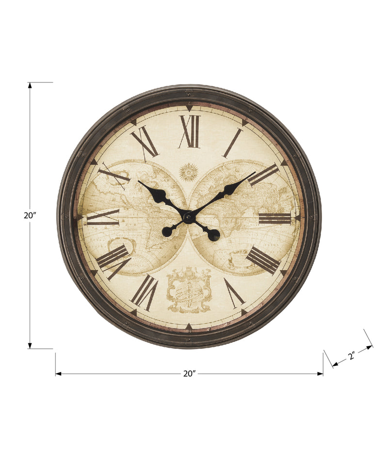 Clocks, 20" Round, Wall Clock, Antique Brown, Transitional