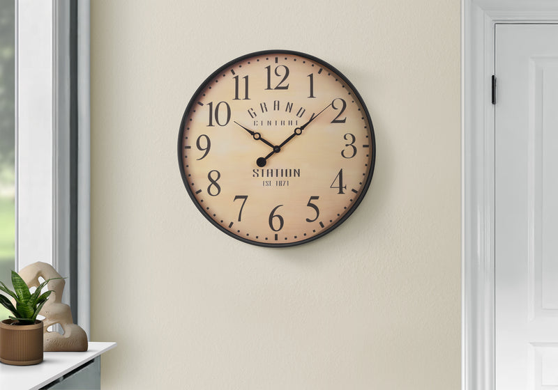 Clocks, 20" Round, Wall Clock, Antique Brown, Transitional