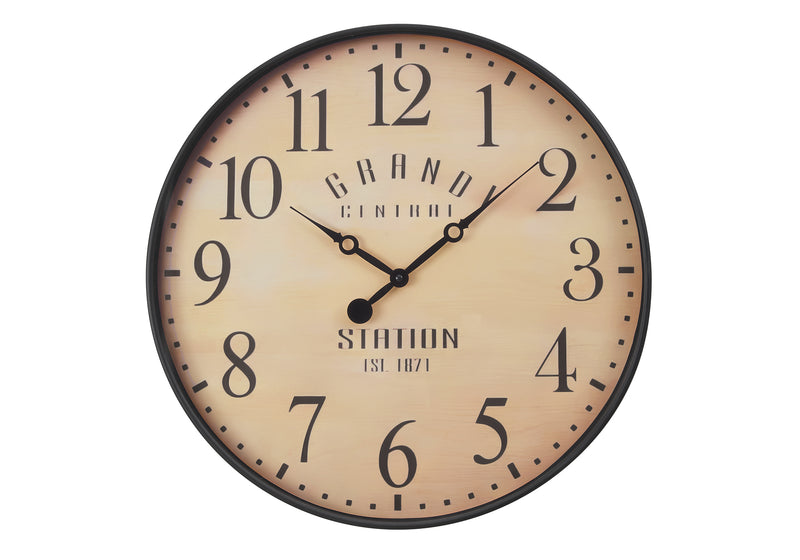 Clocks, 20" Round, Wall Clock, Antique Brown, Transitional