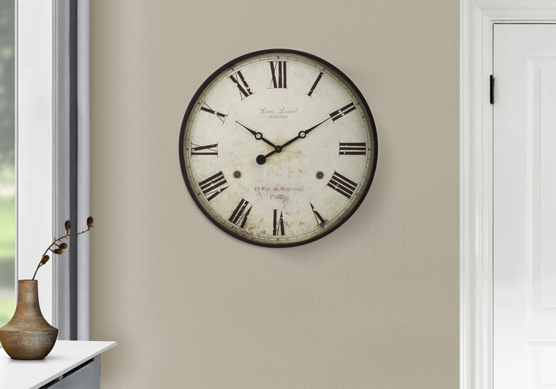 Clocks, 20" Round, Wall Clock, Antique Brown, Transitional