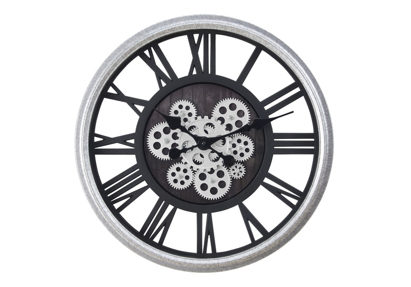 Clocks, 20" Round, Gear Mechanism, Wall Clock, Black, Silver, Transitional