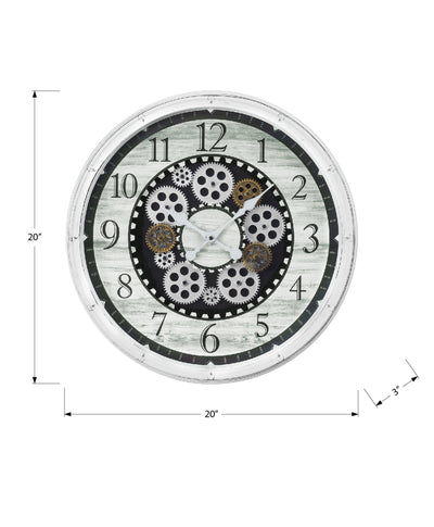 Clocks, 20" Round, Gear Mechanism, Wall Clock, Antique White, Transitional