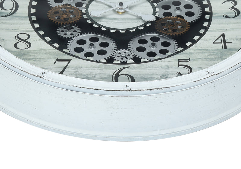 Clocks, 20" Round, Gear Mechanism, Wall Clock, Antique White, Transitional