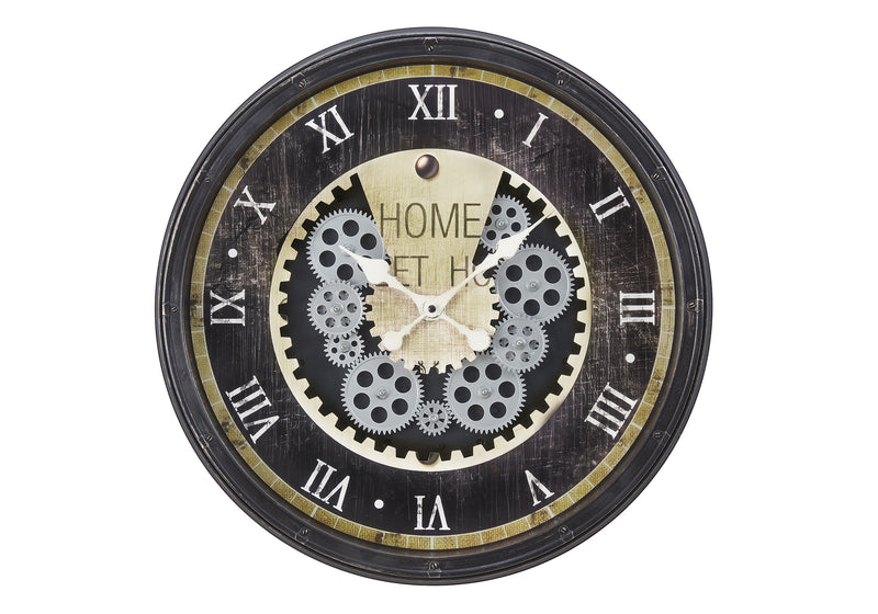 Clocks, 20" Round, Gear Mechanism, Wall Clock, Brown, Transitional