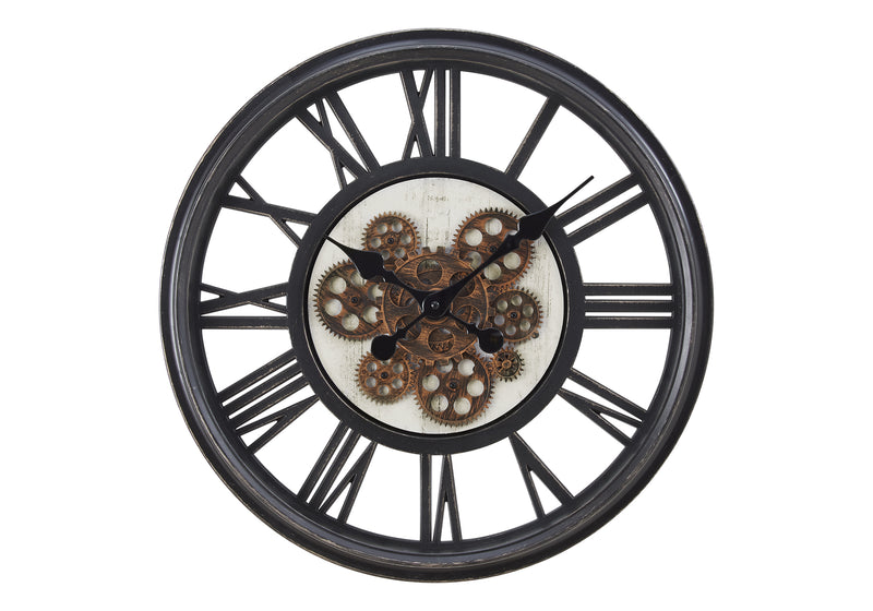 Clocks, 20" Round, Gear Mechanism, Wall Clock, Black, Transitional