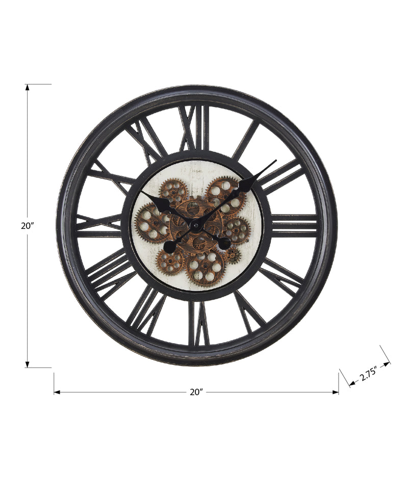 Clocks, 20" Round, Gear Mechanism, Wall Clock, Black, Transitional