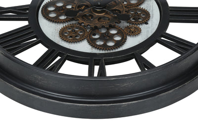 Clocks, 20" Round, Gear Mechanism, Wall Clock, Black, Transitional