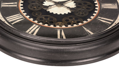 Clocks, 23" Round, Gear Mechanism, Wall Clock, Brown, Transitional