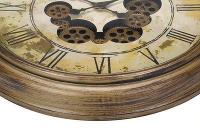 Clocks, 23" Round, Gear Mechanism, Wall Clock, Antique Brown, Transitional