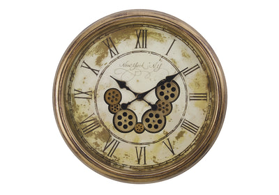 Clocks, 23" Round, Gear Mechanism, Wall Clock, Antique Brown, Transitional