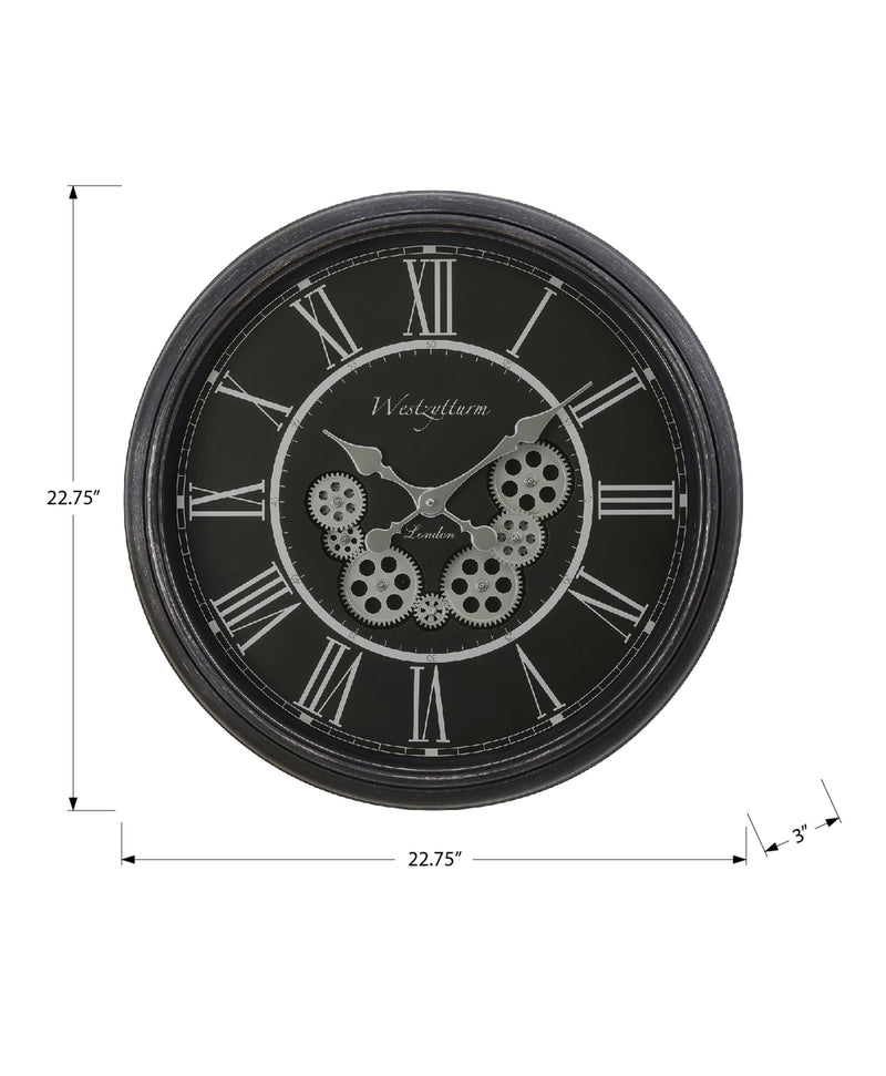 Clocks, 23" Round, Gear Mechanism, Wall Clock, Black, Transitional