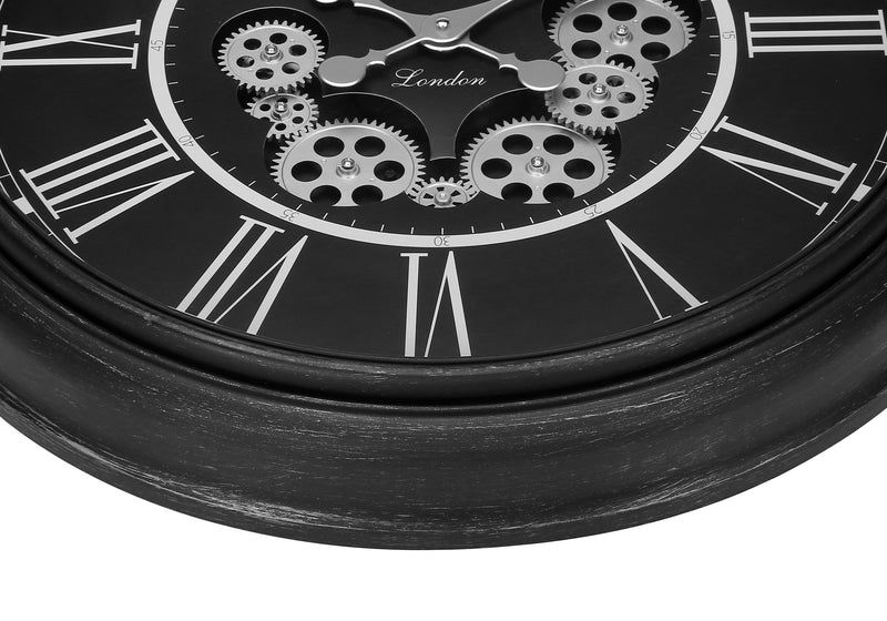 Clocks, 23" Round, Gear Mechanism, Wall Clock, Black, Transitional