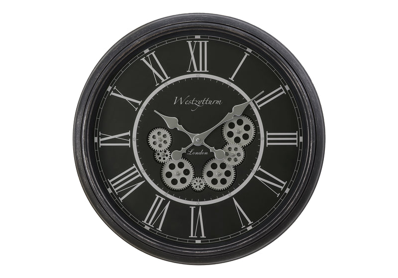 Clocks, 23" Round, Gear Mechanism, Wall Clock, Black, Transitional