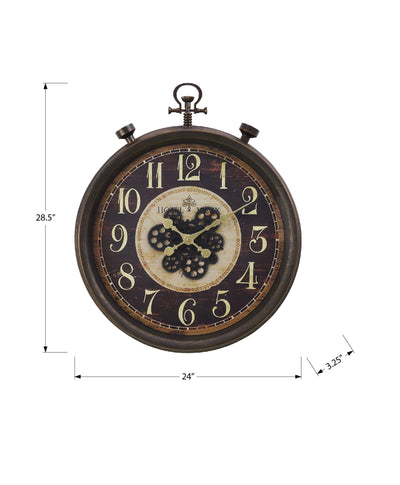 Clocks, 24" Round, Gear Mechanism, Wall Clock, Brown, Traditional