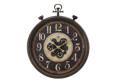 Clocks, 24" Round, Gear Mechanism, Wall Clock, Brown, Traditional