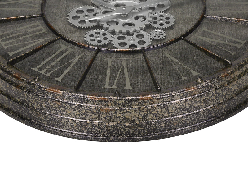 Clocks, 24" Round, Gear Mechanism, Wall Clock, Grey, Transitional