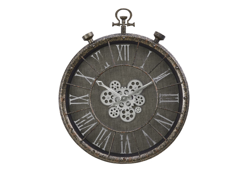 Clocks, 24" Round, Gear Mechanism, Wall Clock, Grey, Transitional