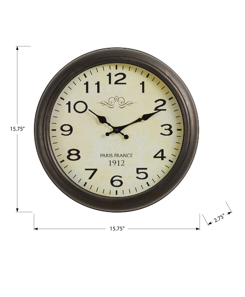 Clocks, 16" Round, Wall Clock, Antique Brown, Transitional