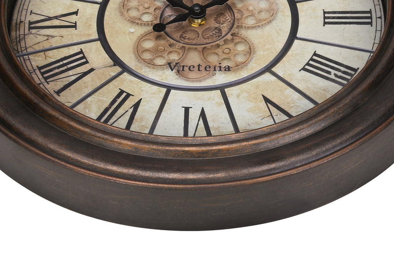 Clocks, 15" Round, Wall Clock, Antique Brown, Transitional